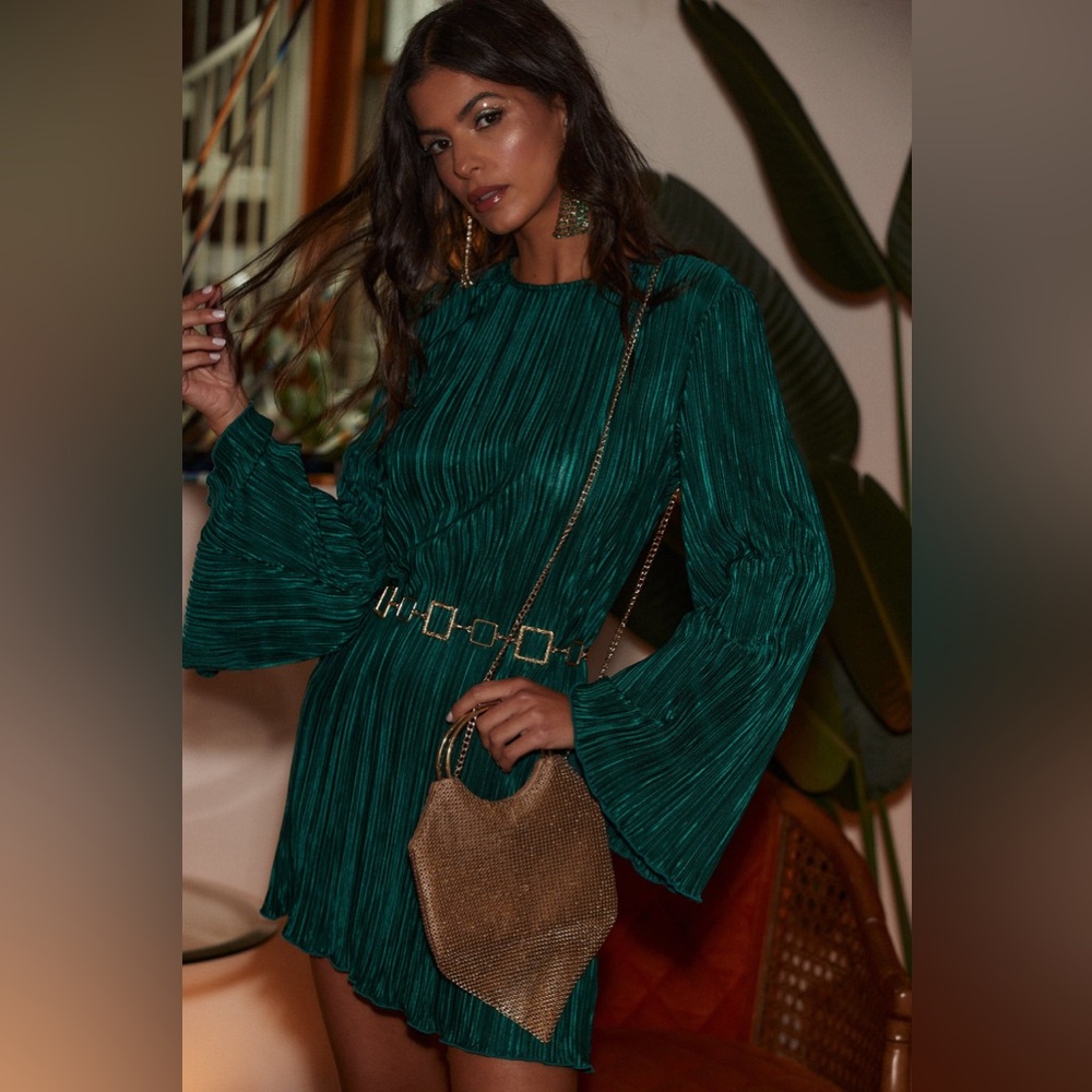 Tate Emerald Plisse Mini Dress
